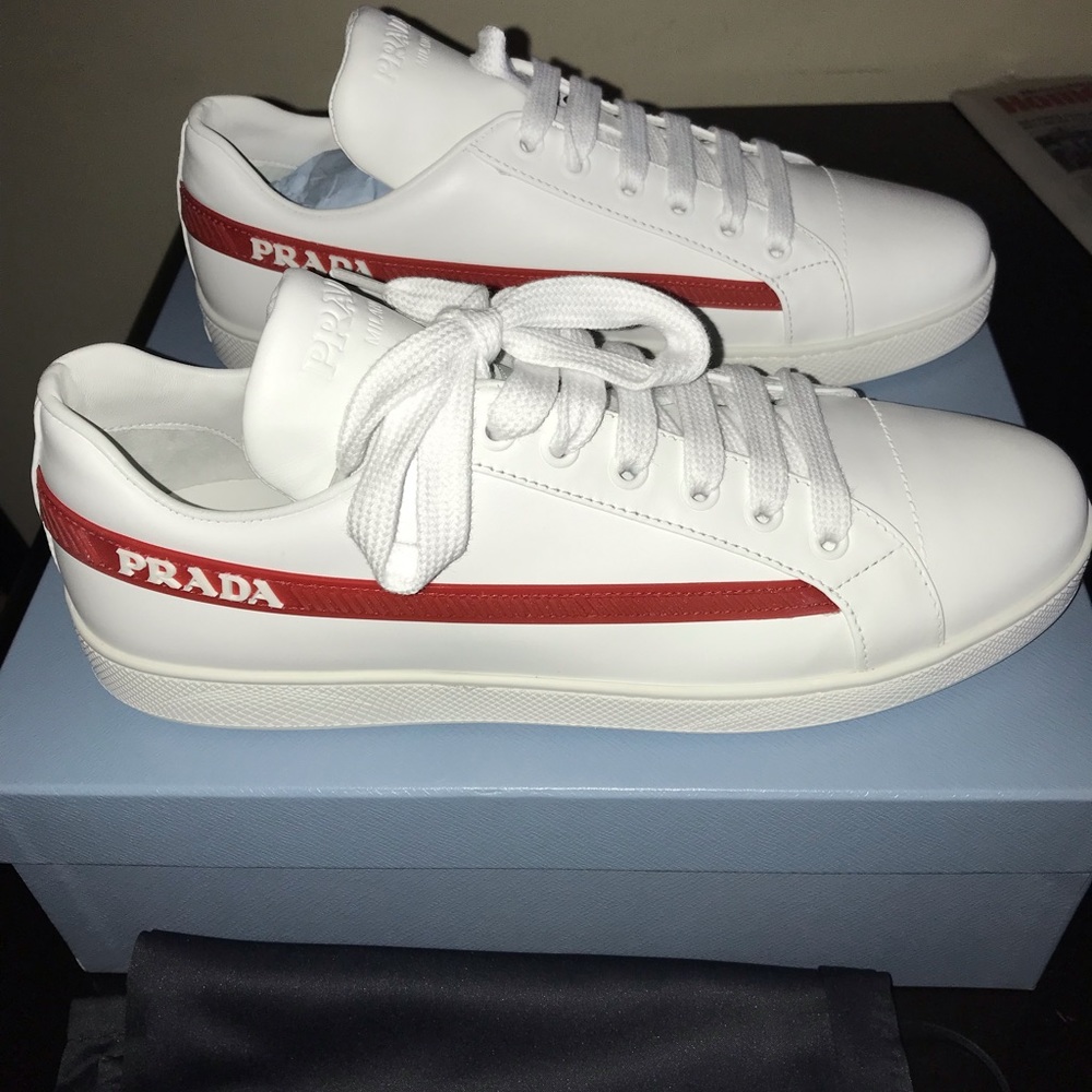 New Prada Red Logo Sneakers Size 39.5